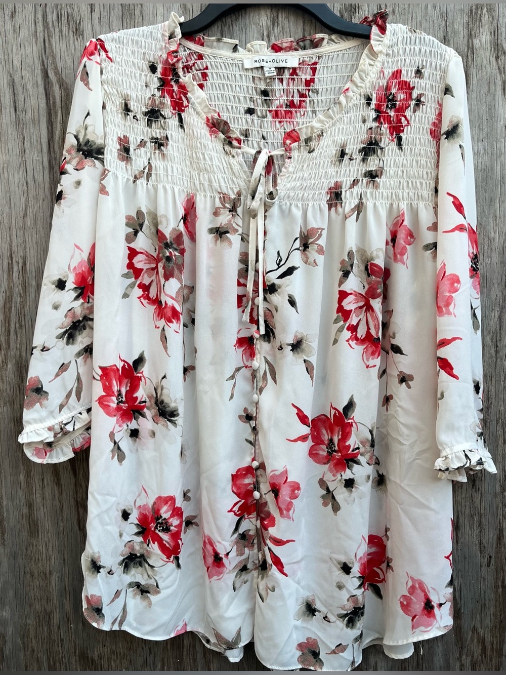 Rose & Olive White Tunic with Red Floral Print
